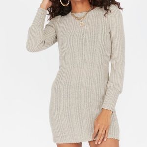 NWOT Tan Puff Shoulders Sweater Dress